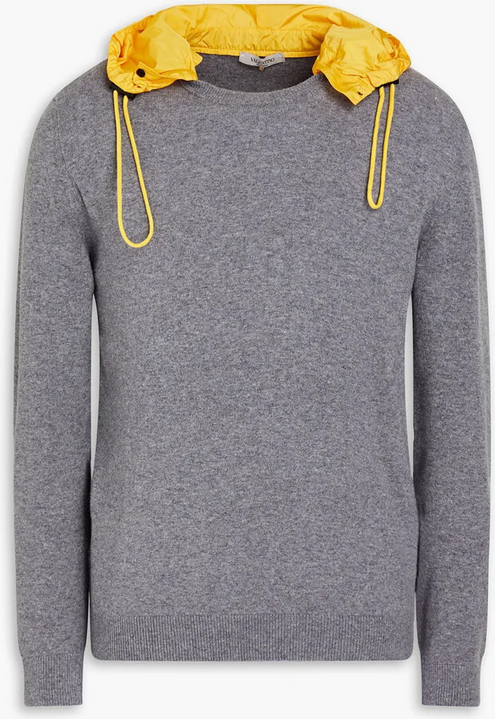 Shell-paneled wool hooded sweater