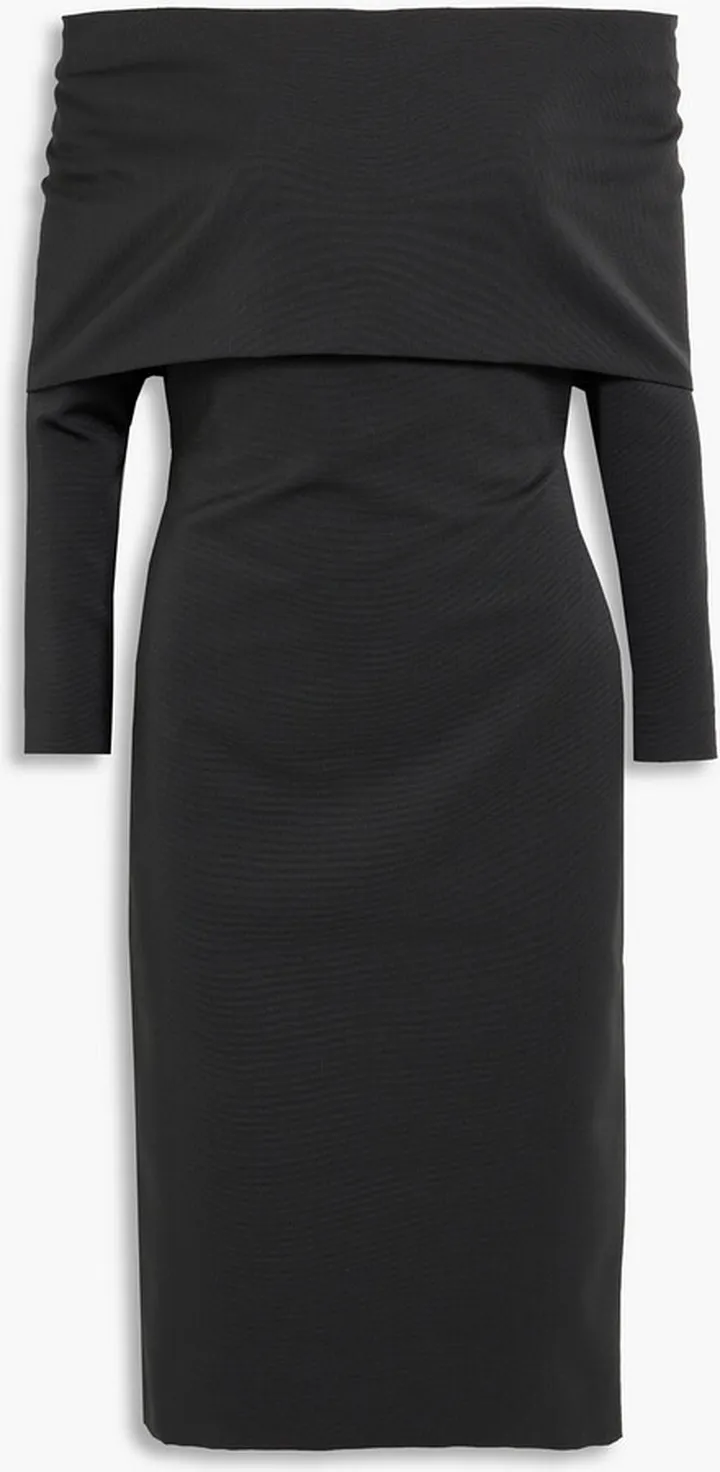 Off-the-shoulder wool-blend faille dress