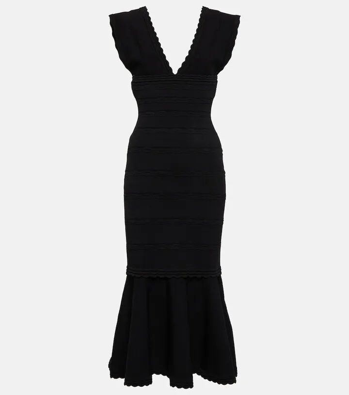 Scalloped knitted midi dress
