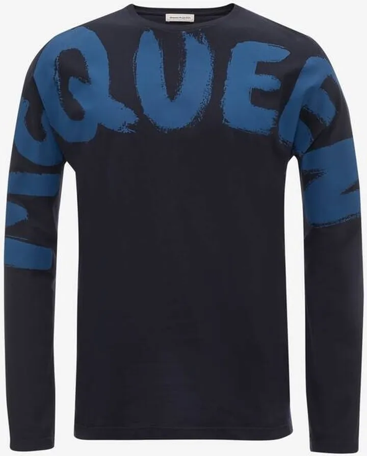 Men's Mcqueen Graffiti Kimono T-Shirt In Navy