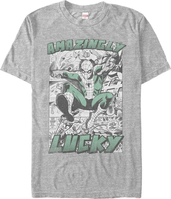 Men's Marvel St. Patrick's Day Spider-Man Vintage Amazingly Lucky T-Shirt - Athletic Heather - Medium
