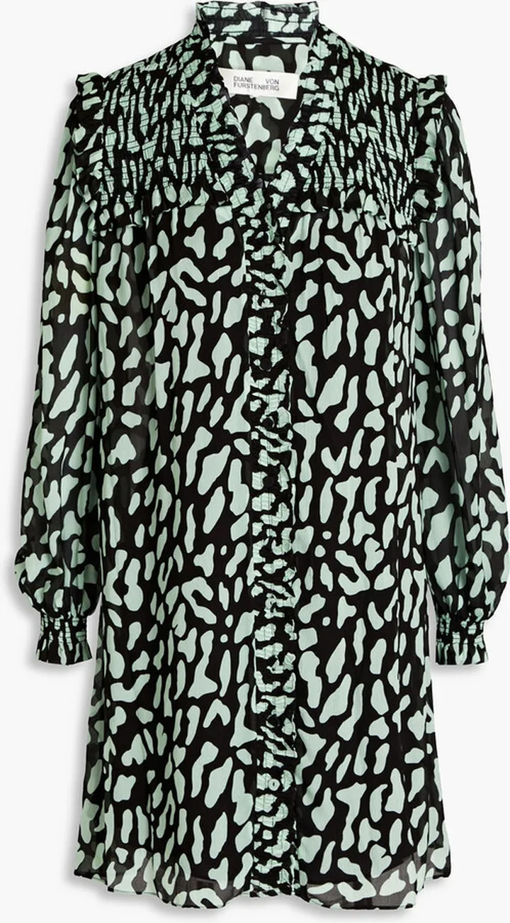Layla shirred leopard-print georgette mini dress