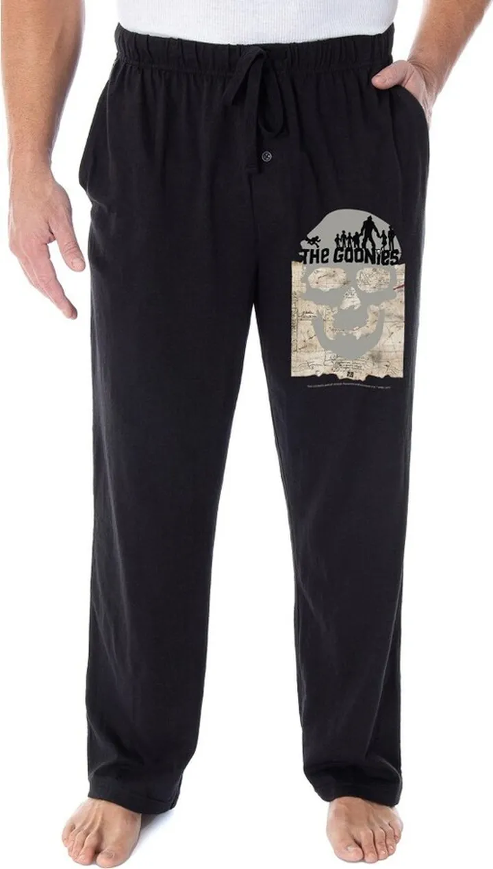 The Goonies Men's Skull And Map Logo Loungewear Sleep Bottoms Pajama Pants (MD) Black