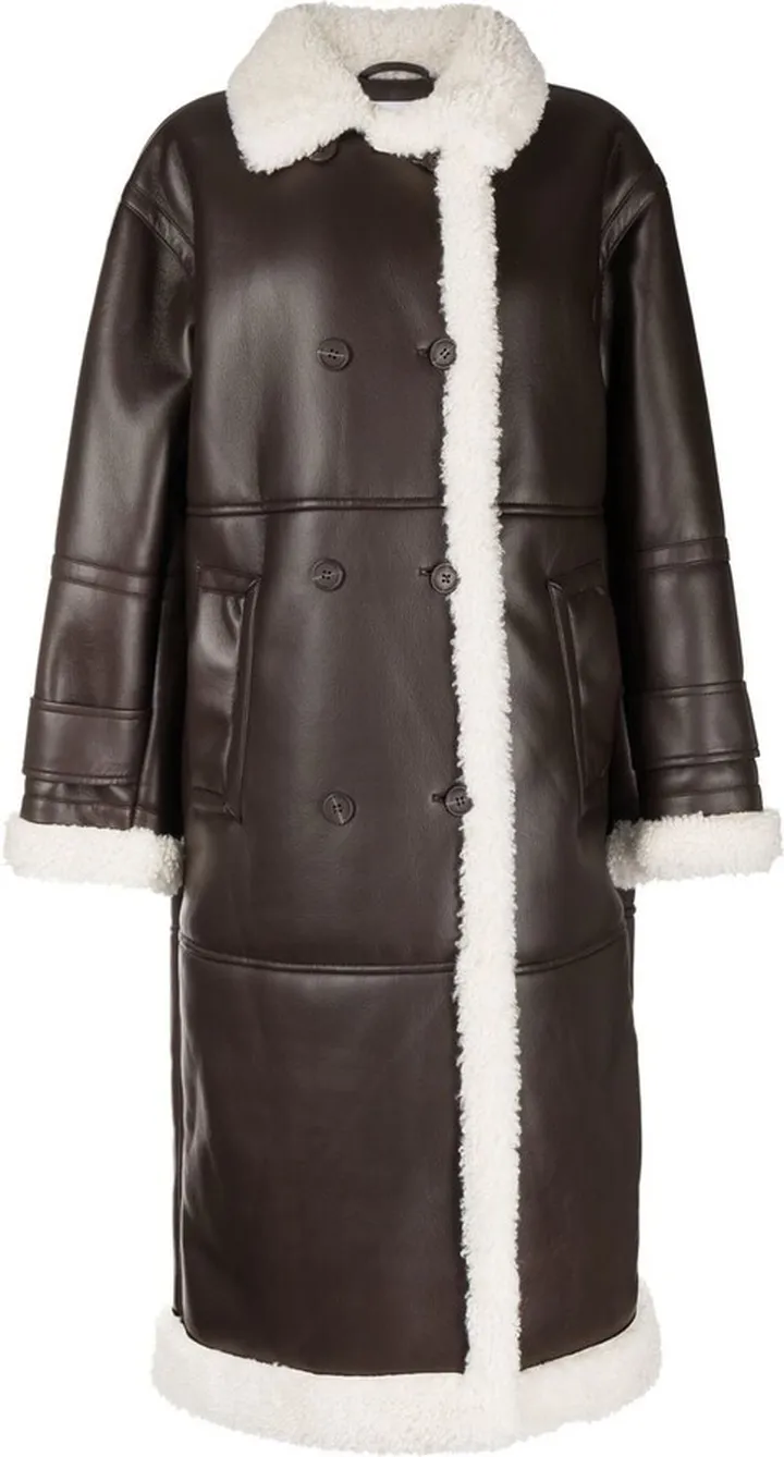 Shearling-Detail Faux Leather Coat