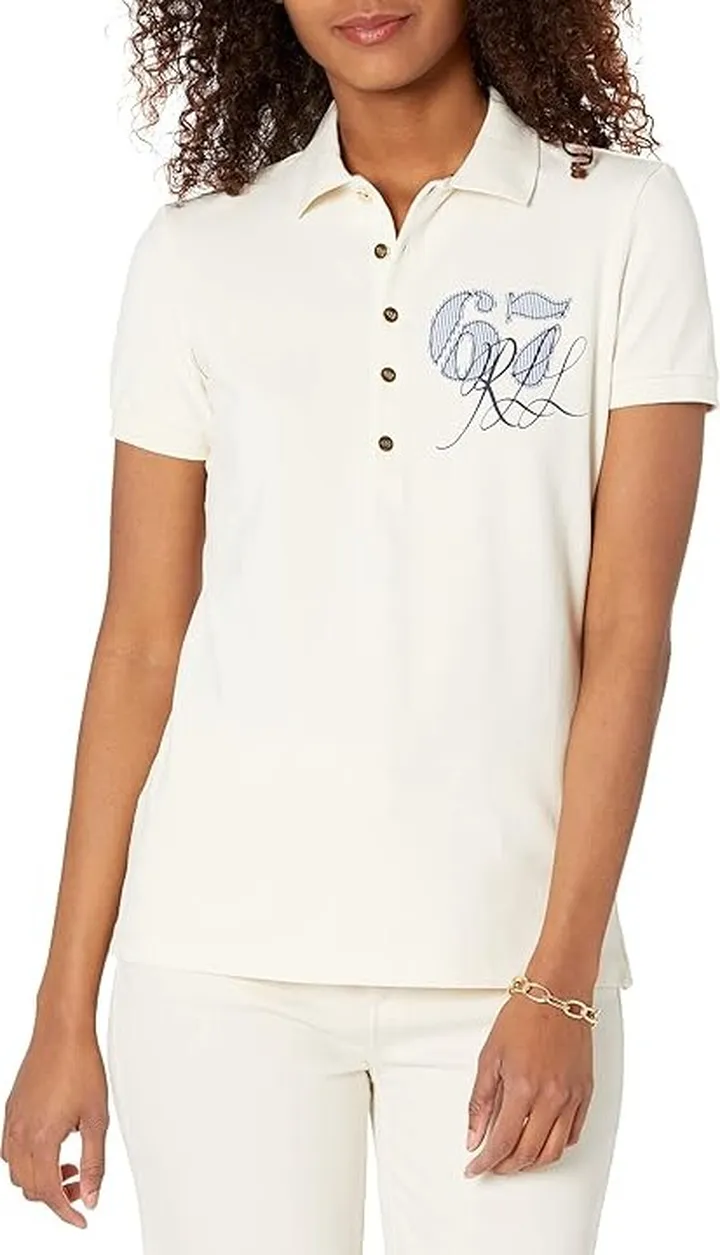 LAUREN Ralph Lauren Pique Polo Shirt (Mascarpone Cream) Women's Clothing