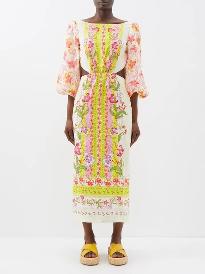 Neelam Floral-print Linen Midi Dress
