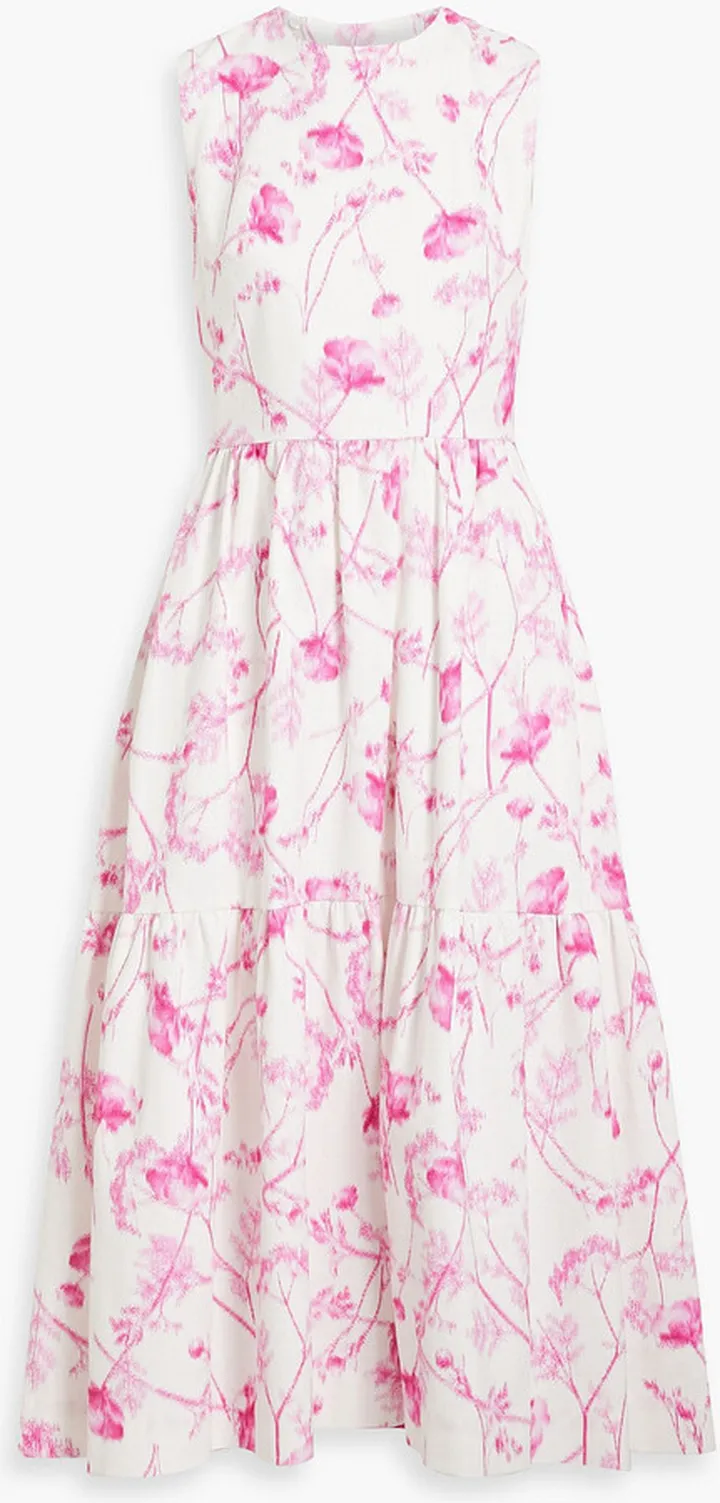 Cutout floral-print cotton-blend tweed midi dress