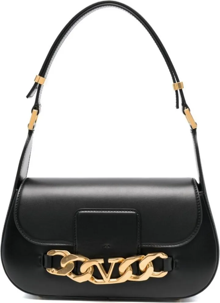 Black VLogo Chain Leather Shoulder Bag