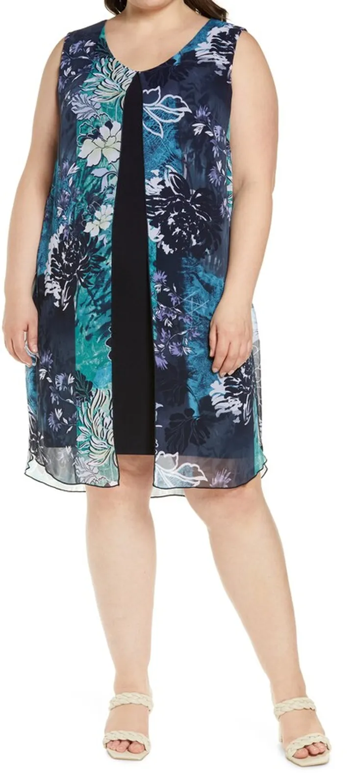 Floral Chiffon Overlay Sleeveless Midi Dress