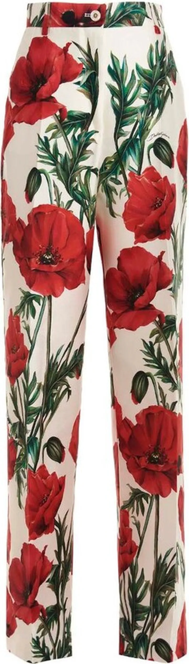 Dolce & Gabbana Poppy-Printed High-Waist Trousers
