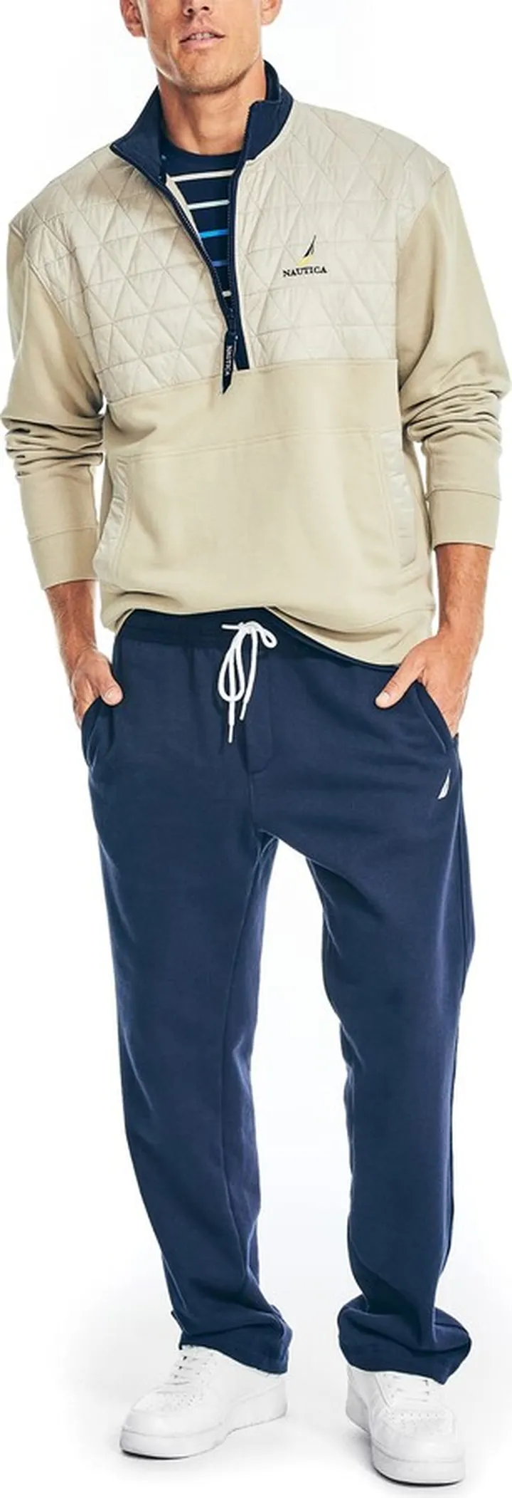 Nautica Men's Quilted Mixed Media Quarter-Zip Pullover