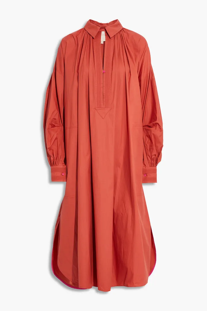 Adela oversized gathered cotton-poplin midi shirt dress