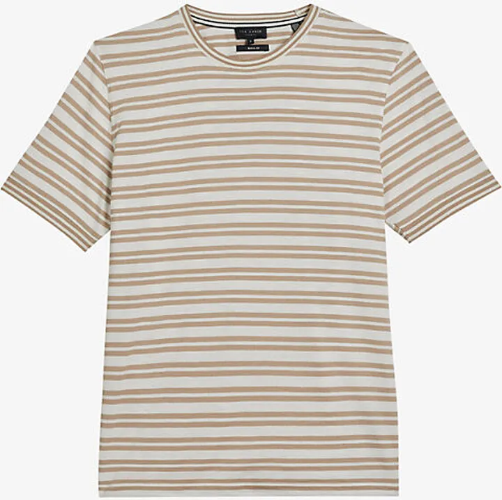 Mens Lt-brown Vadell Striped Crewneck Cotton-blend T-shirt