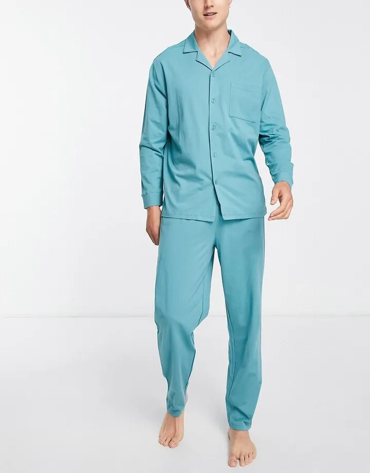 ASOS DESIGN lounge jersey shirt and pants in blue
