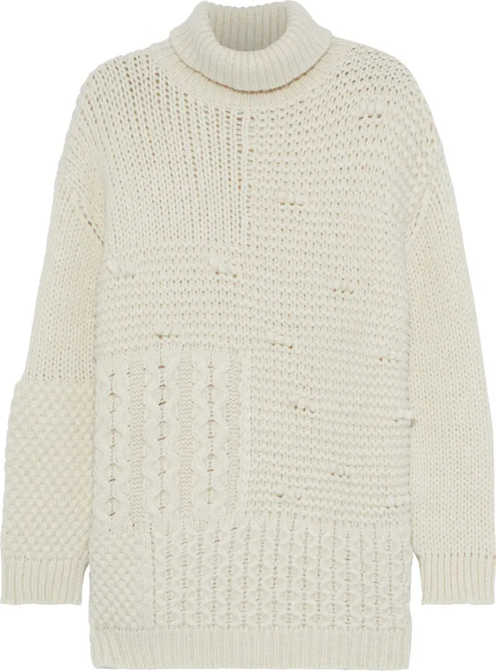 Paneled cable-knit alpaca-blend turtleneck sweater