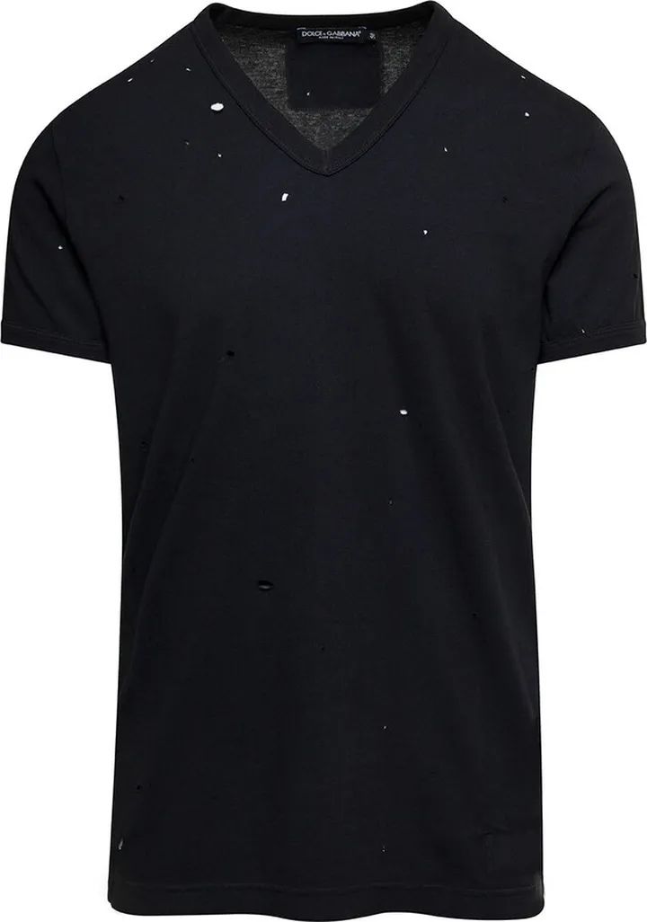 Black T-shirt With All-over Rips And Ri-edition Logo Patch In Cotton Man