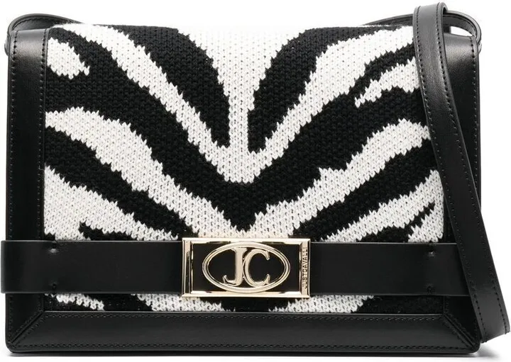 Zebra-Jacquard Leather Shoulder Bag