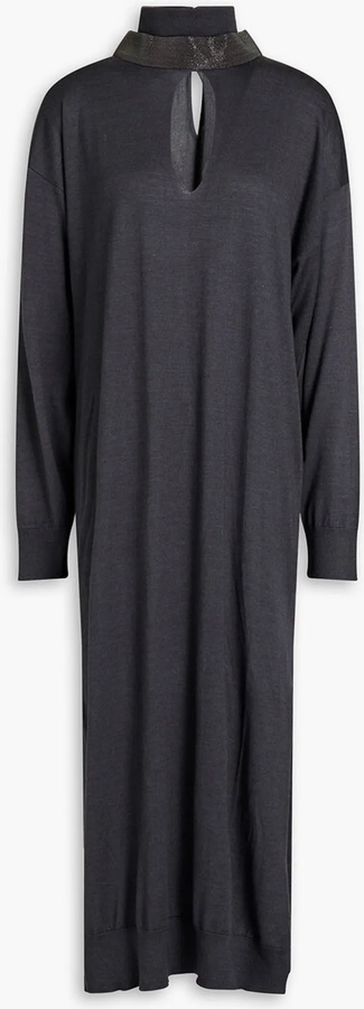 Bead-embellished cashmere and silk-blend turtleneck midi dress