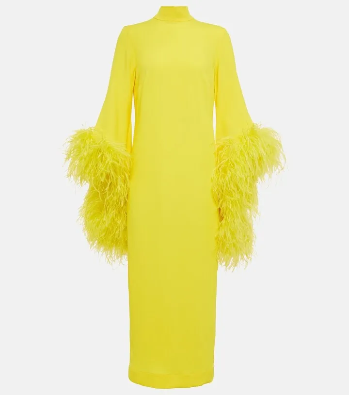 Del Rio feather-trimmed midi dress