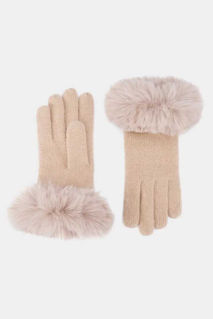 Knit Gloves Faux Fur Trim