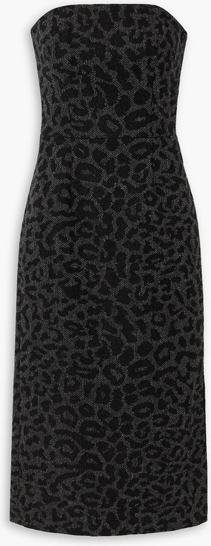 Strapless leopard-jacquard wool midi dress