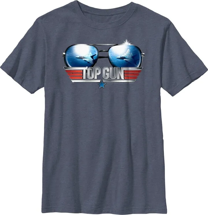 Boy's Top Gun Aviator Sunglasses Logo T-Shirt - Navy Blue Heather - Small