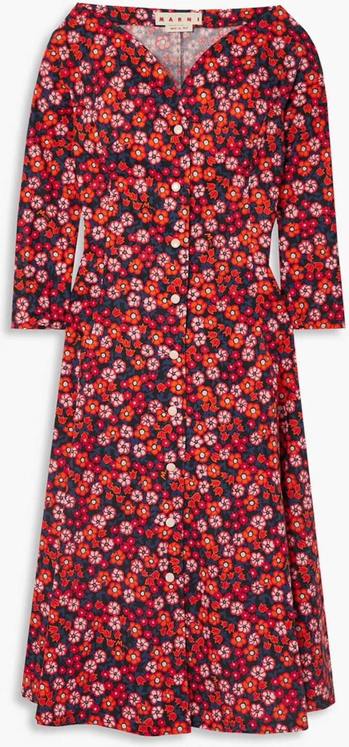 Floral-print cotton-poplin midi dress