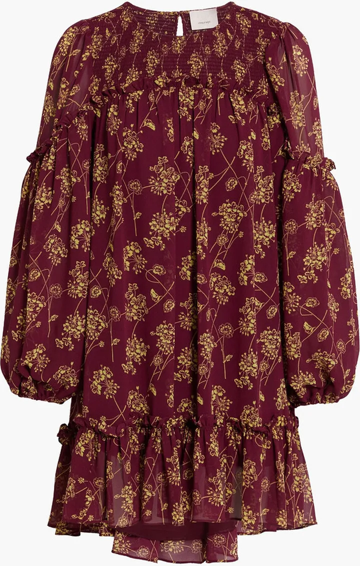 Zola shirred floral-print crepe de chine mini dress