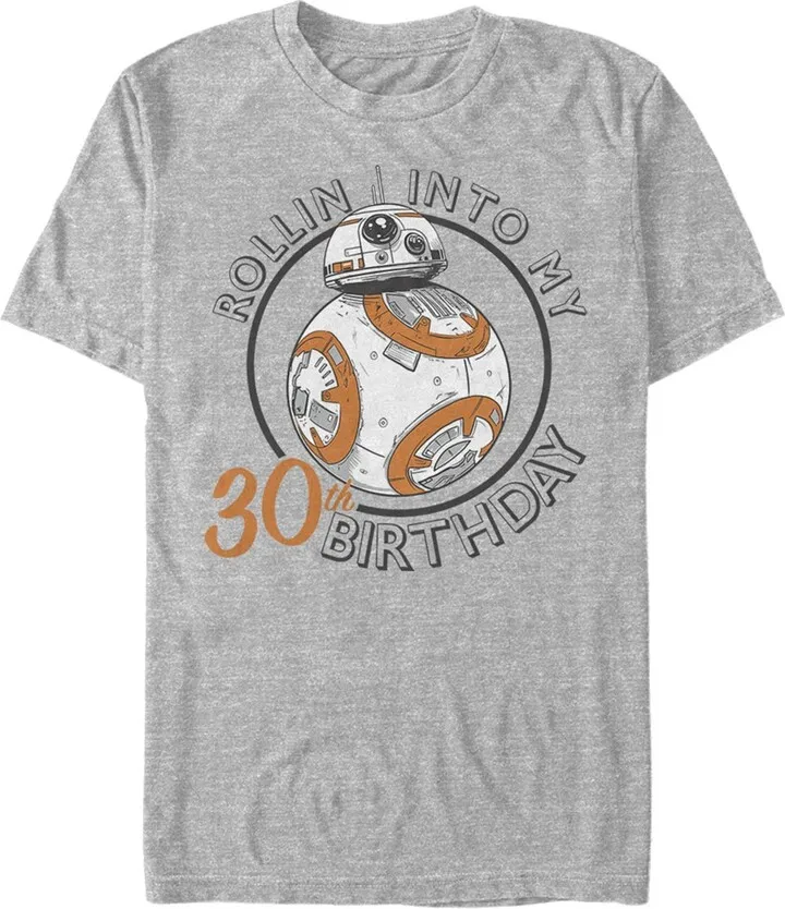 Men's Star Wars BB-8 Rollin Into My 30th Birthday Portrait T-Shirt - Athletic Heather - Medium