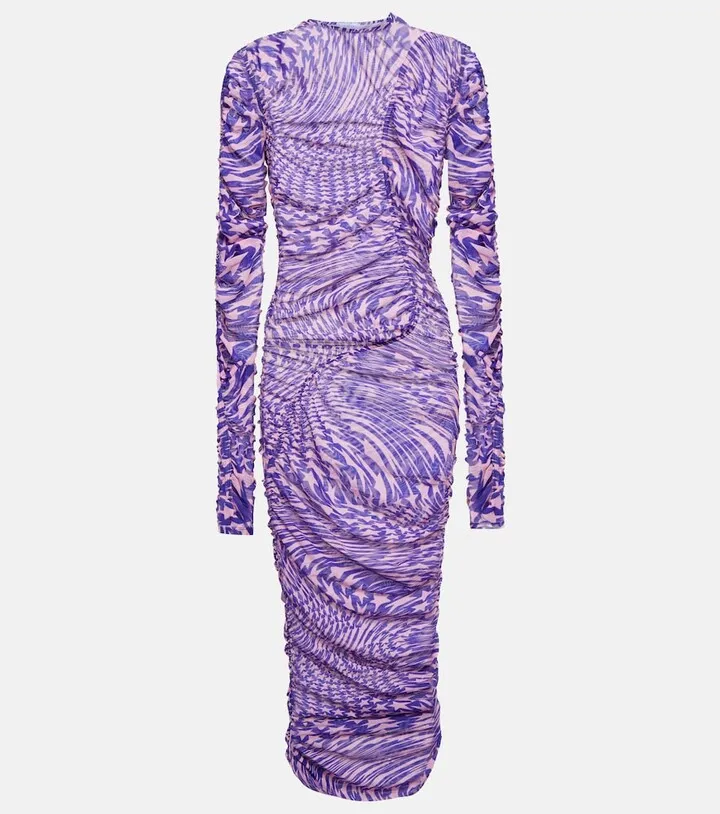 Ruched mesh midi dress