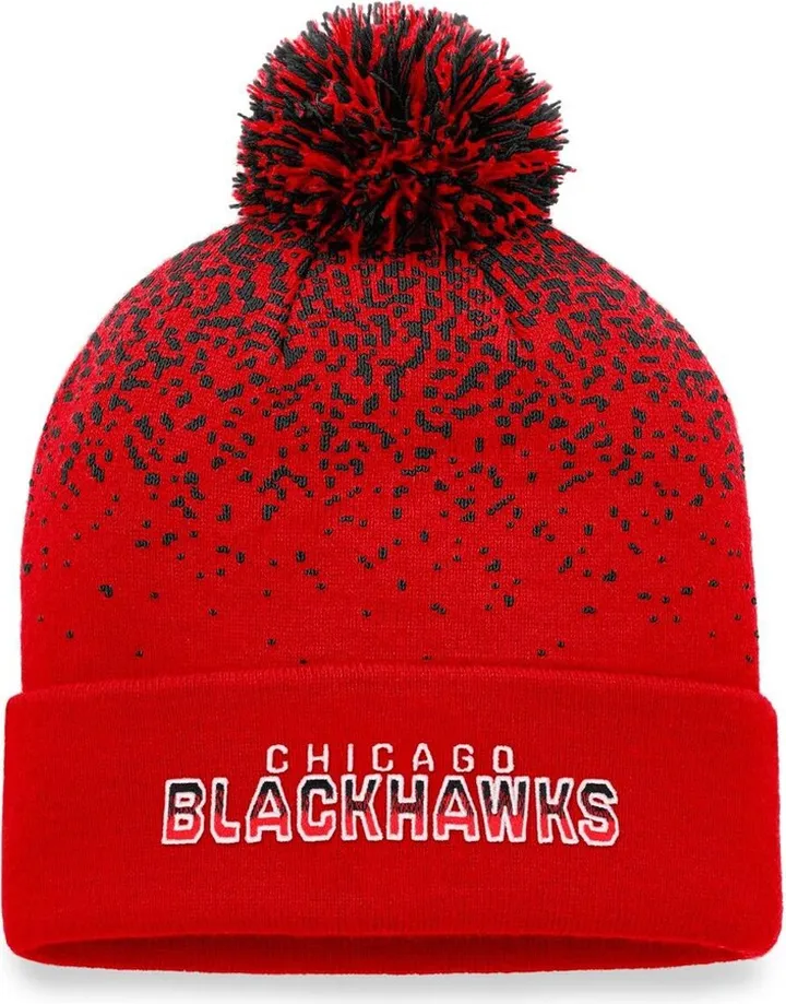 Men's Fanatics Branded Red Chicago Blackhawks Iconic Gradient Cuffed Knit Hat with Pom