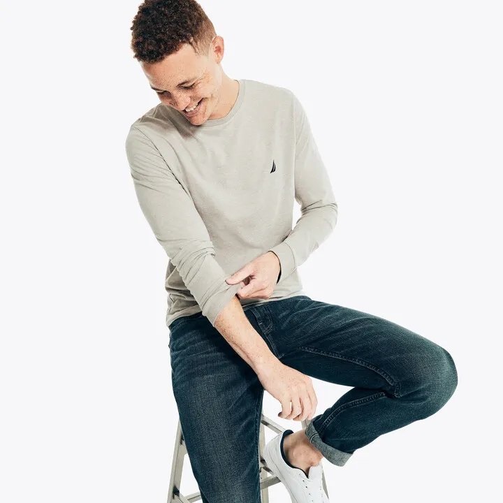 Heathered Crewneck Long-Sleeve T-Shirt