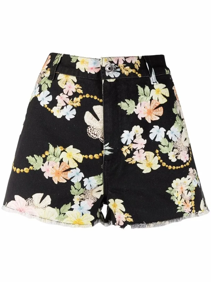 Baroque Floral-Print Denim Shorts