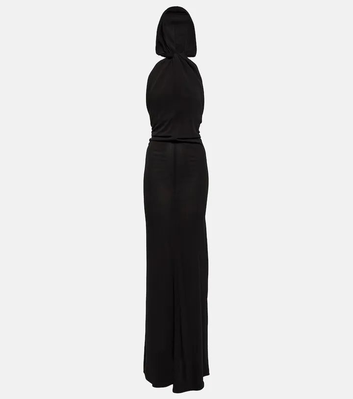 Hooded crepe jersey gown