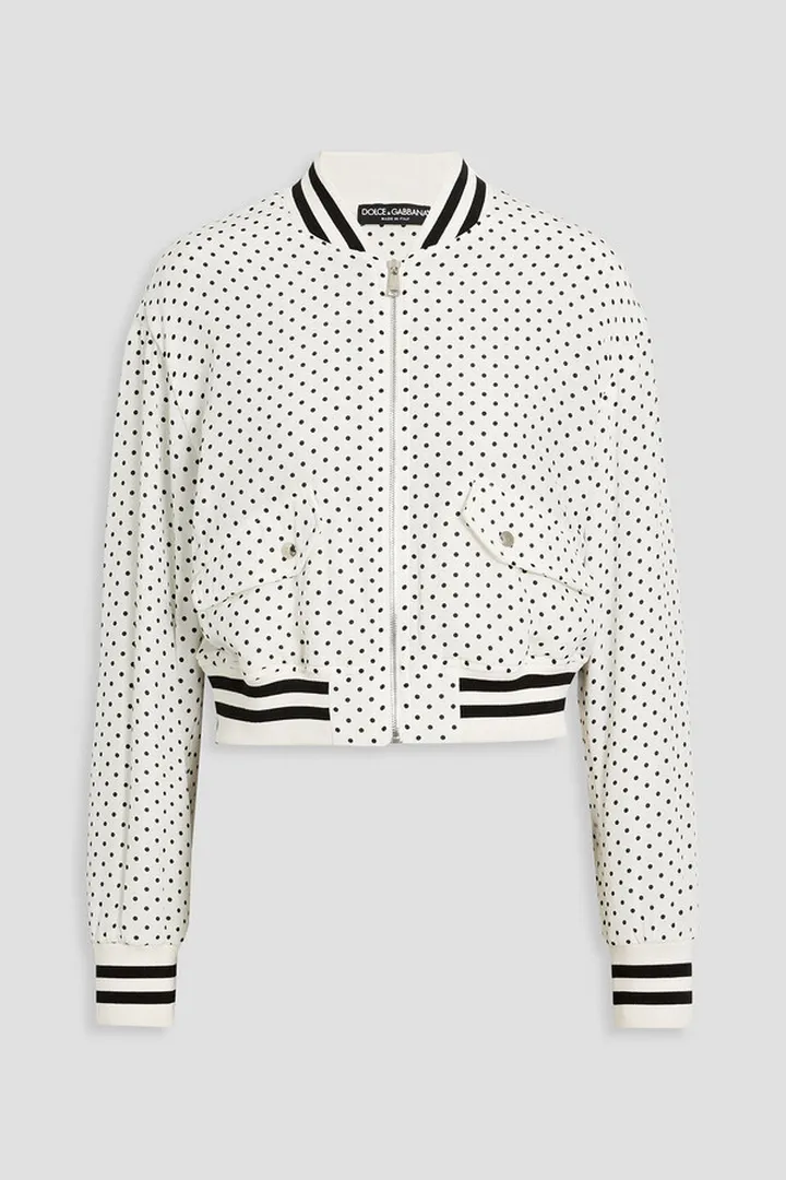 Polka-dot silk-crepe bomber jacket