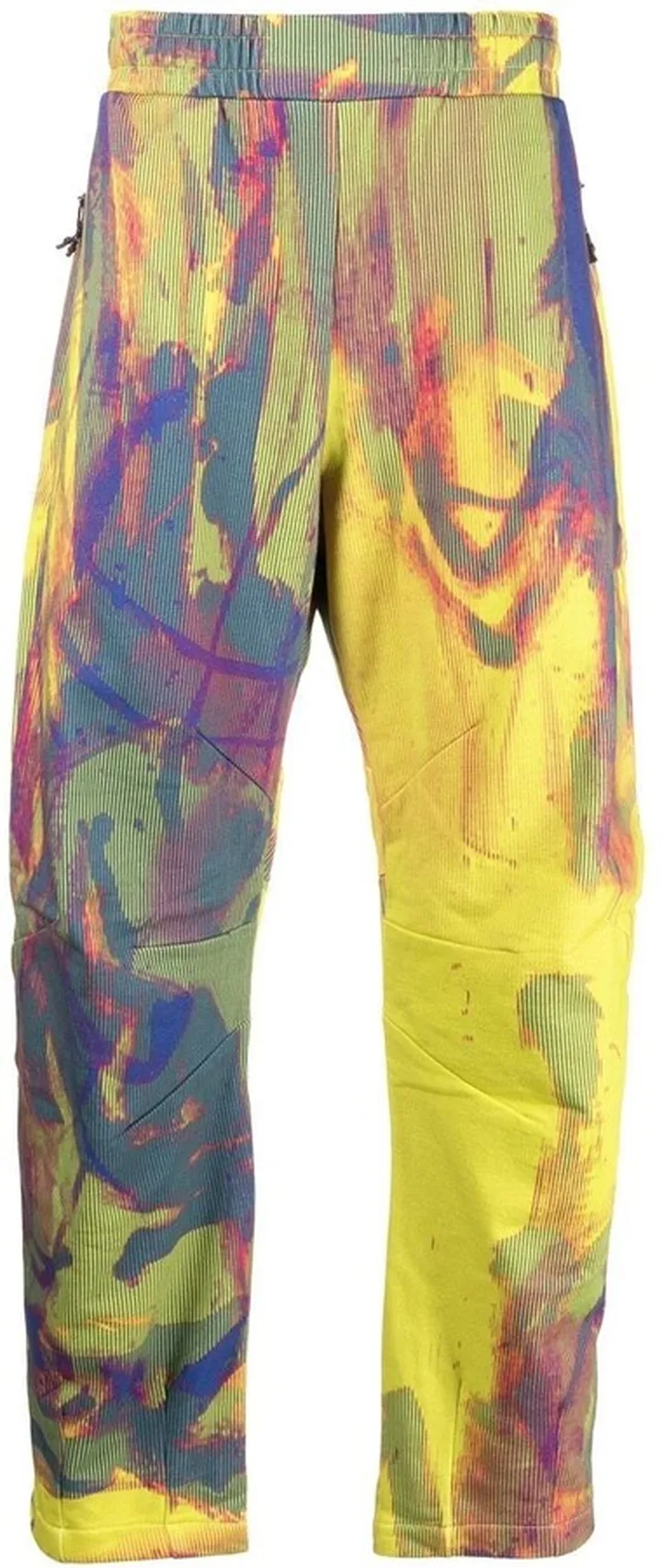 Painterly-Print Straight-Leg Trousers
