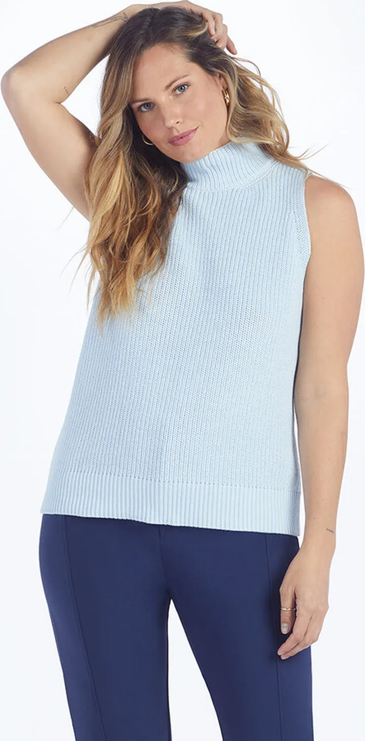 The High Neck Sweater Vest - Powder Blue & White Sand