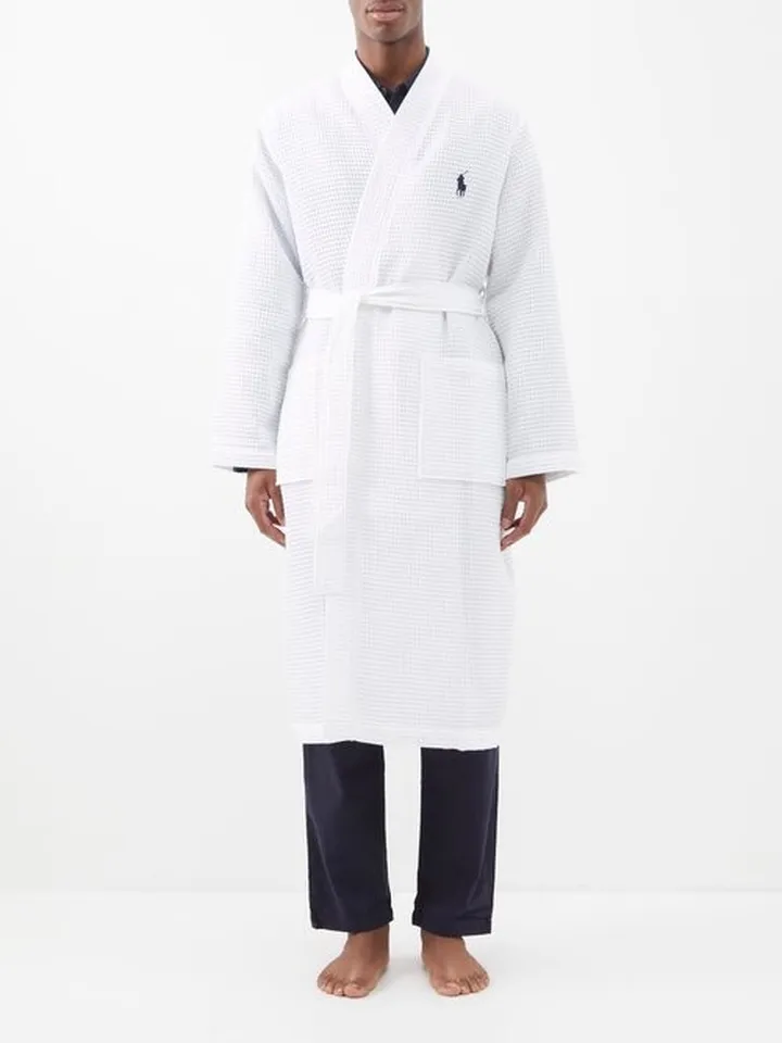 Logo-embroidered Cotton-waffle Robe