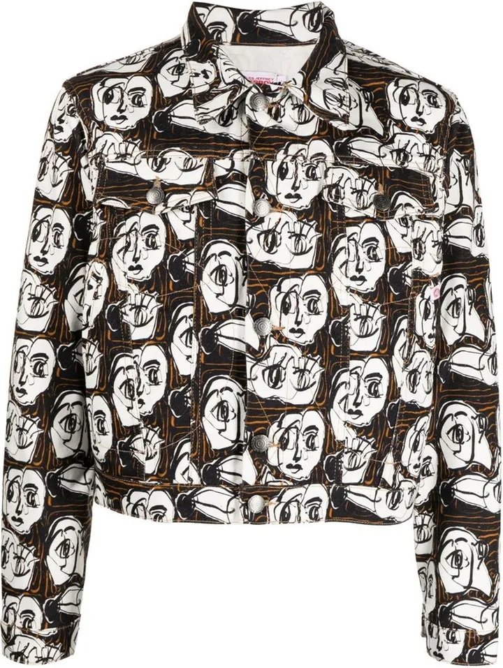 Art face-print denim jacket