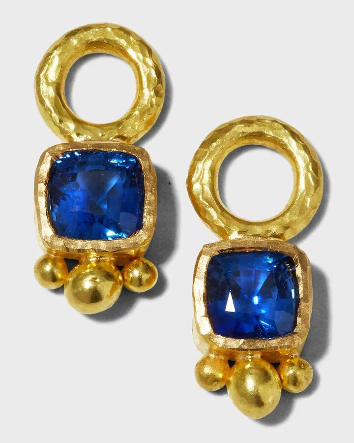 5mm Blue Sapphire Cushion Earring Charms with Gold Dot Triad