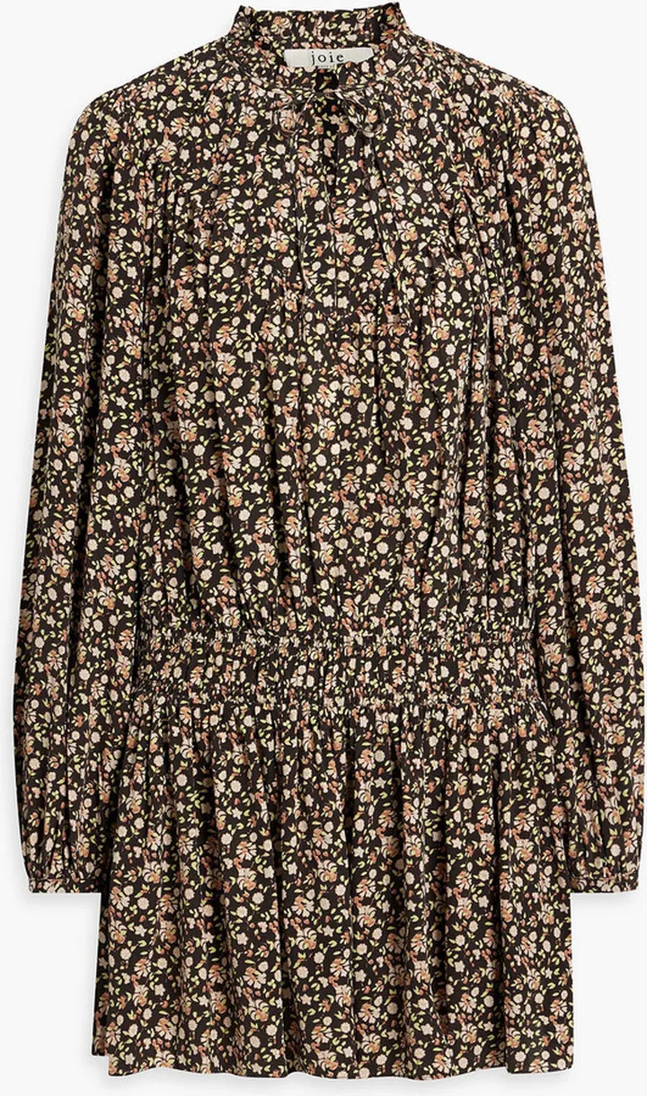 Essex shirred floral-print silk crepe de chine mini dress