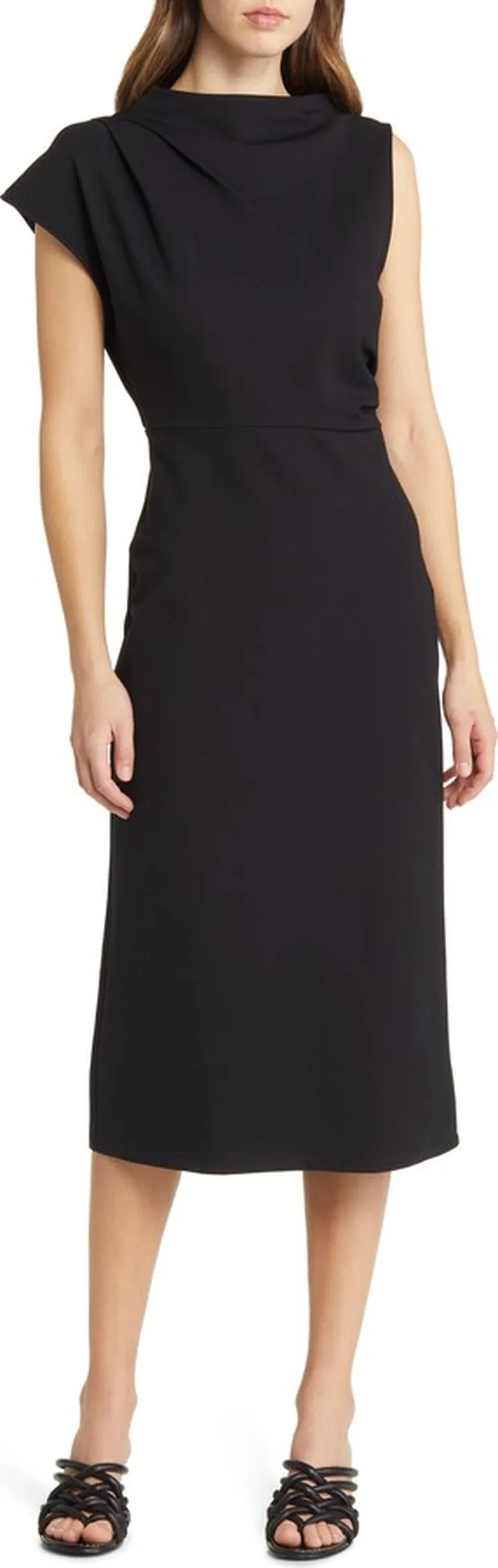Asymmetric Sleeve Sheath Dress