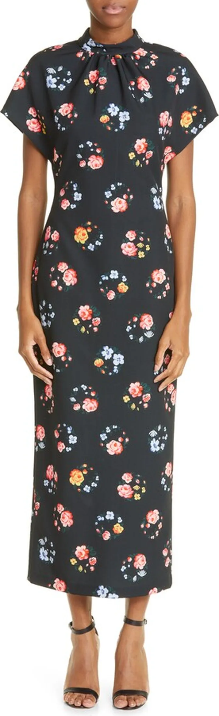 Floral Print Crepe Midi Sheath Dress