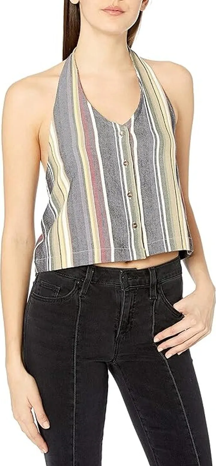 RVCA Women's Guiltless Halter Neck Top Shirt (Black) Women's Clothing