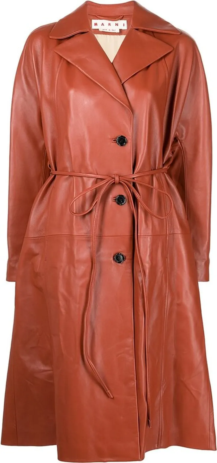 Belted Leather Trench Coat