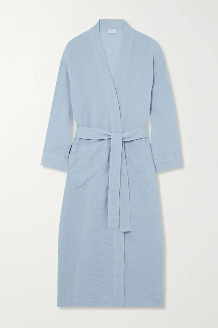 Pour Les Femmes - Angel Crinkled Cotton-gauze Robe - Blue