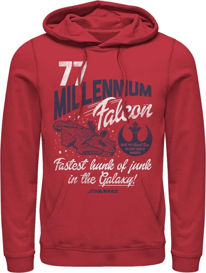 Men's Star Wars Millennium Falcon Fastest Junk 77 Pull Over Hoodie - Red - 3X Large
