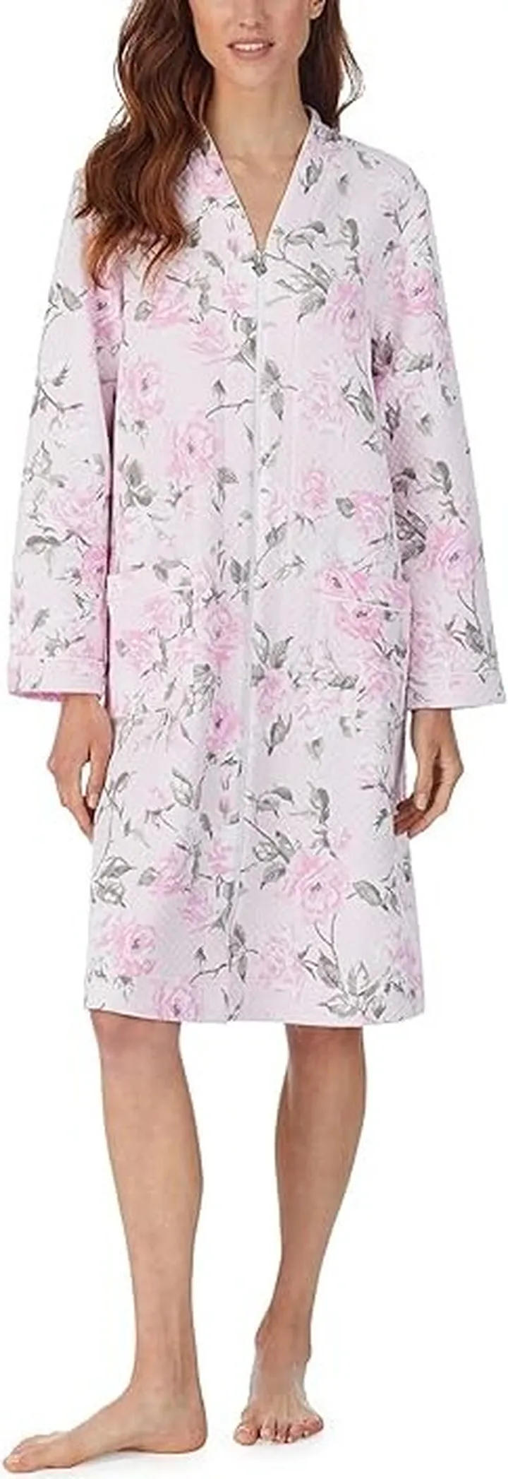 Eileen West Long Sleeve Waltz Zip Robe (Romance Rose) Women's Pajama