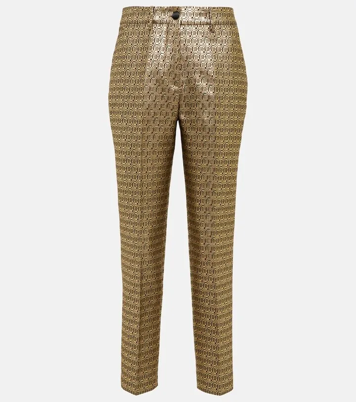 Metallic jacquard cropped slim pants