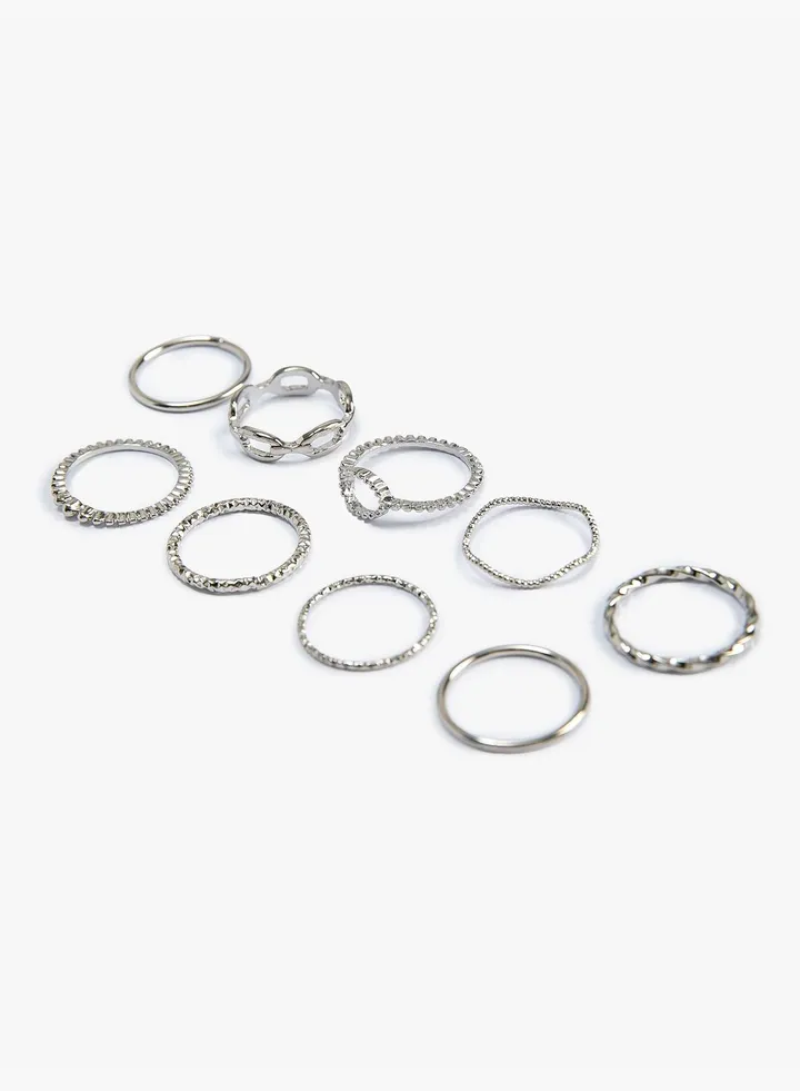 Ring Set 9 Pack Metal Thin Textured